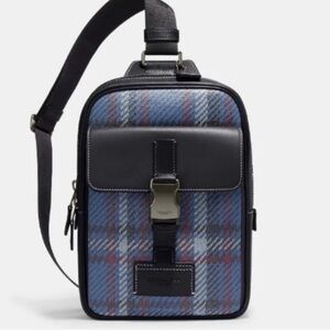 Coach Crossbody Midnight Blue Plaid Messenger  Bag